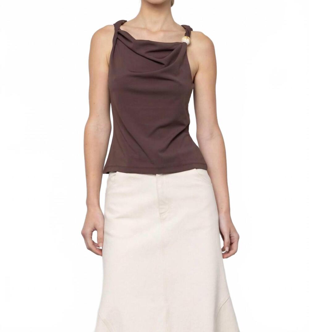 NEW ESTHE women's asymmetric bead trim top in brown